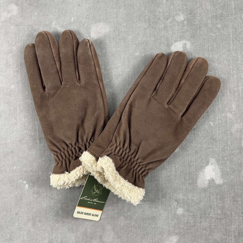Eddie Bauer Mens M Brown Oiled Suede Glove Fleece Lined Cowhide Leather